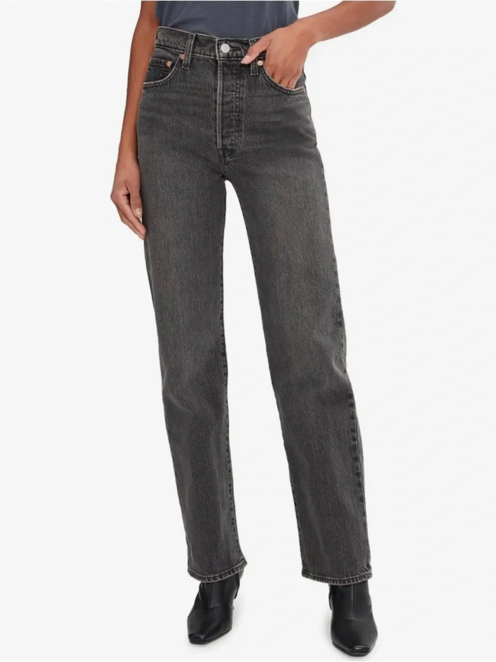 Levi's Premium‎ Ribcage Straight Ankle Women’s Washed Black Straight Jeans Sz 30
